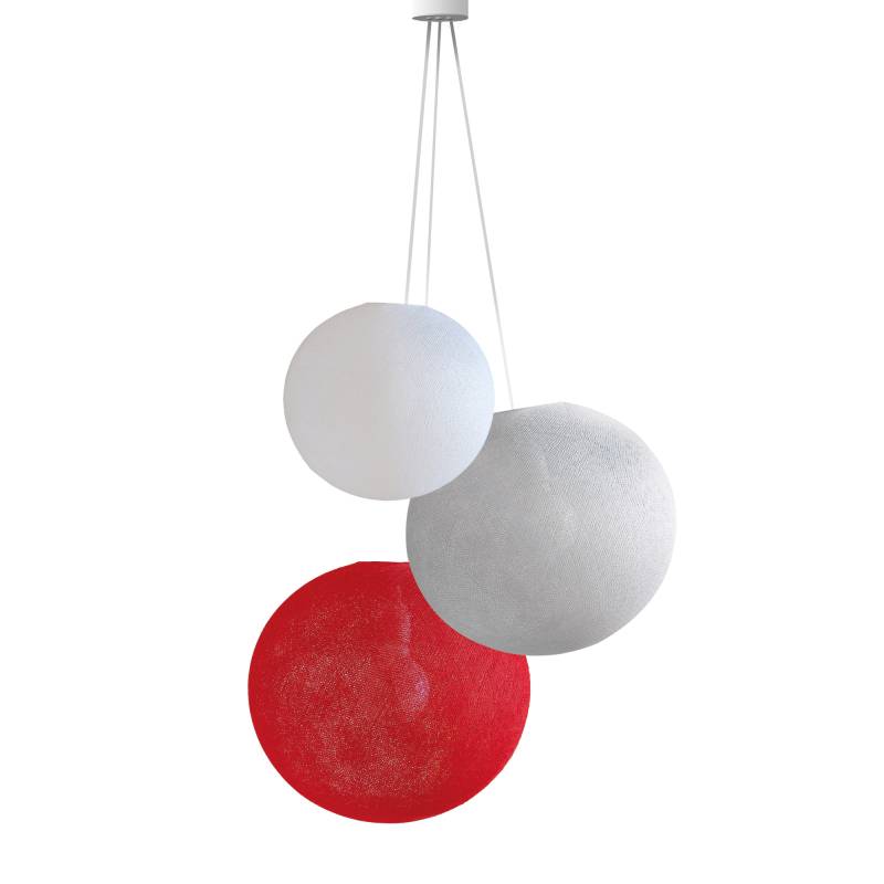 la case de cousin paul Suspension 3 globes - blanc - perle - rouge