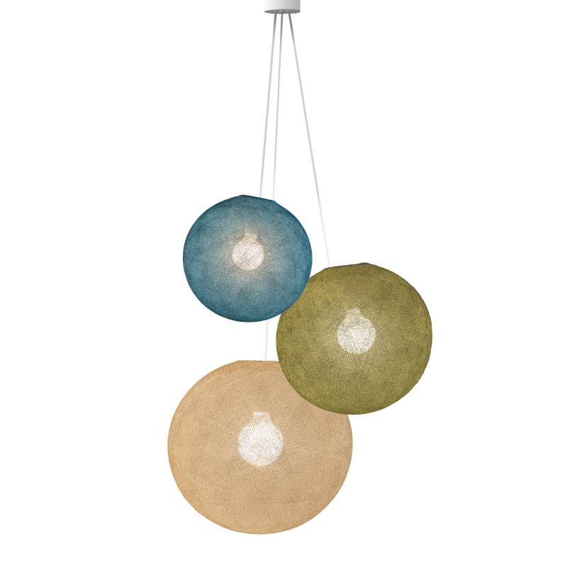 La Case De Cousin Paul Suspension 3 Globes - Bleu Paon - Kaki - Sable
