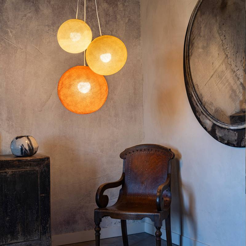 La Case De Cousin Paul Suspension 3 Globes Lin - Sable - Havane