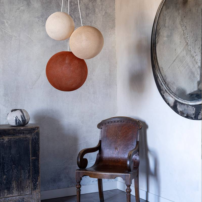 La Case De Cousin Paul Suspension 3 Globes Lin - Sable - Havane