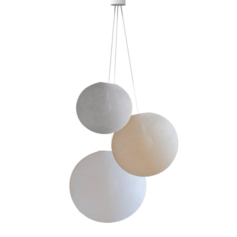 la case de cousin paul Suspension 3 globes - perle - ecru - blanc
