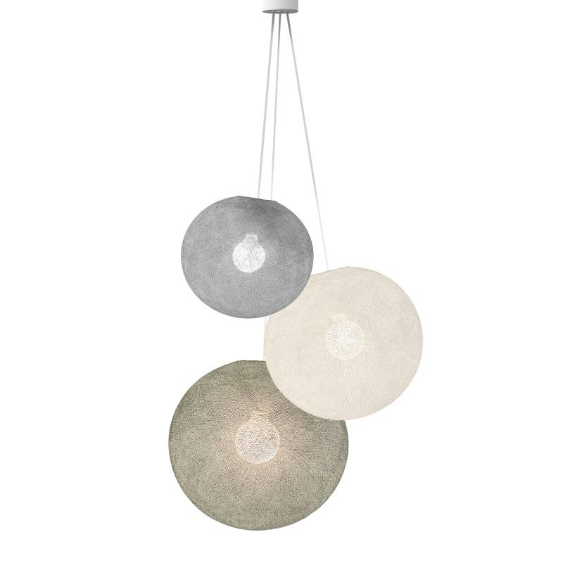 La Case De Cousin Paul Suspension 3 Globes - Perle - Ecru - Vert De Gris