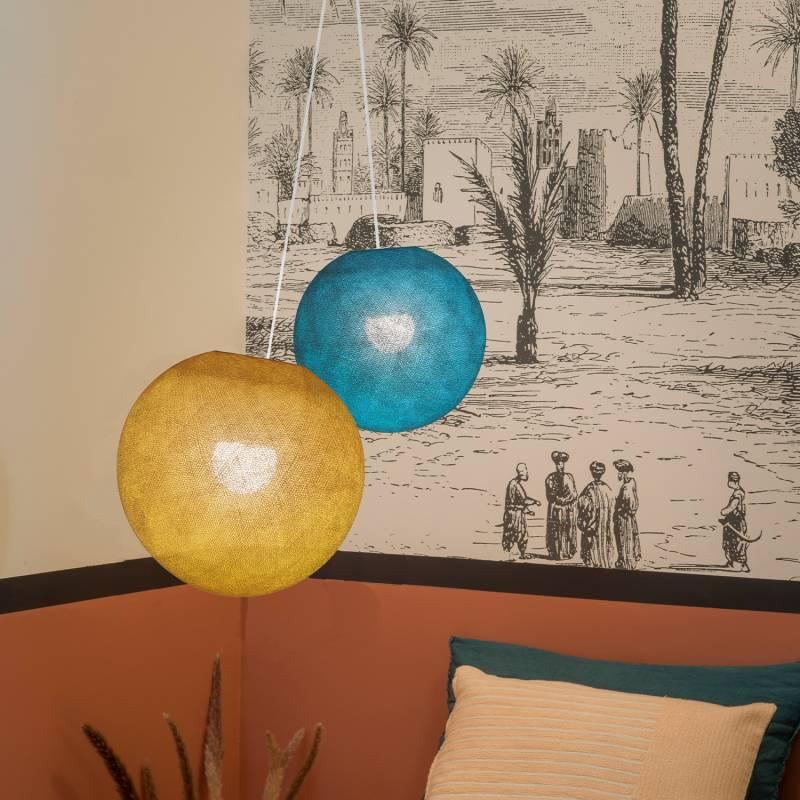 La Case De Cousin Paul Suspension Double Globes Bleu Paon - Camel