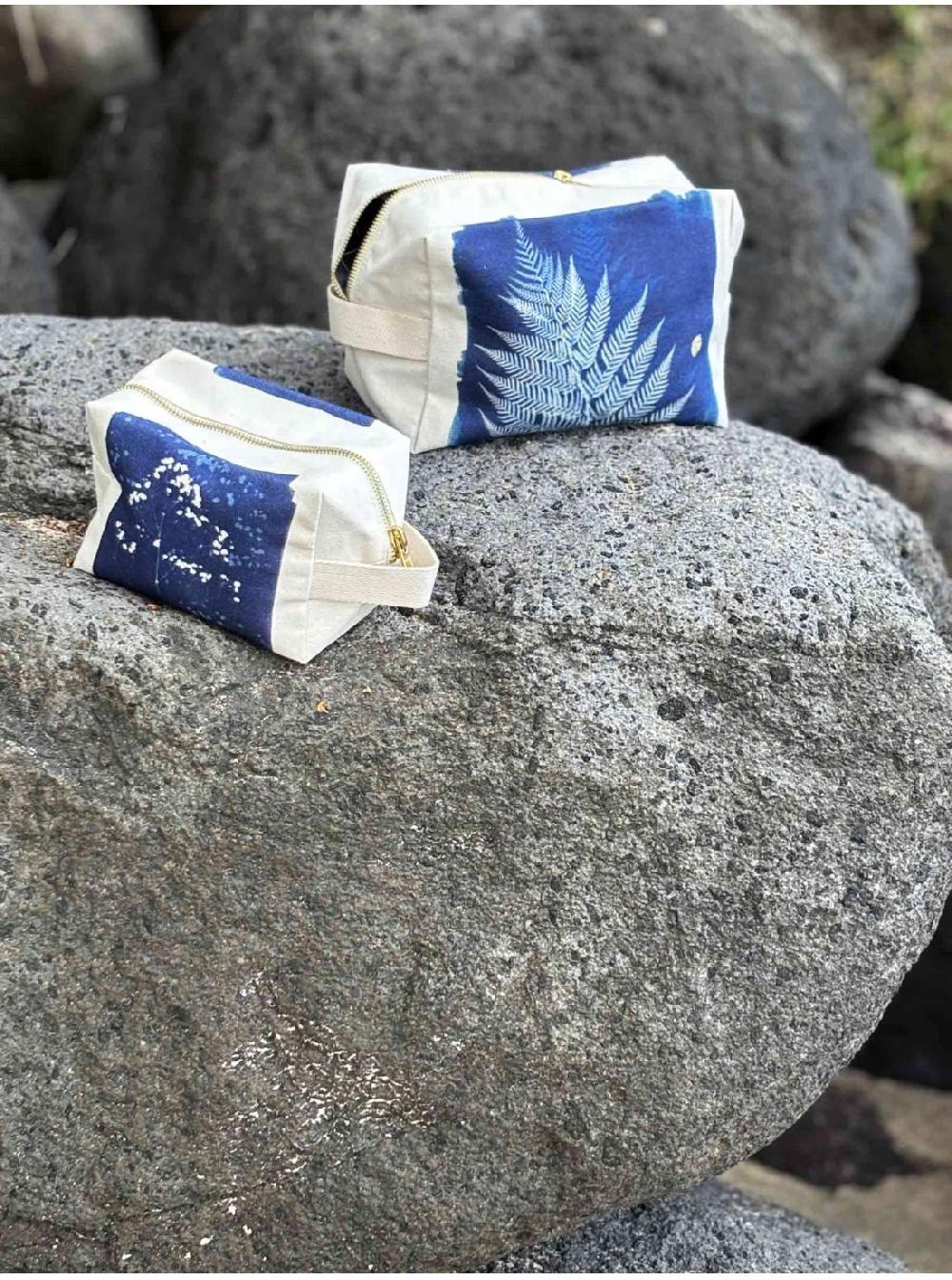 La Cerise Sur Le Gâteaux Grande Trousse Cube Cyanotype Fougère 100% Coton Bio