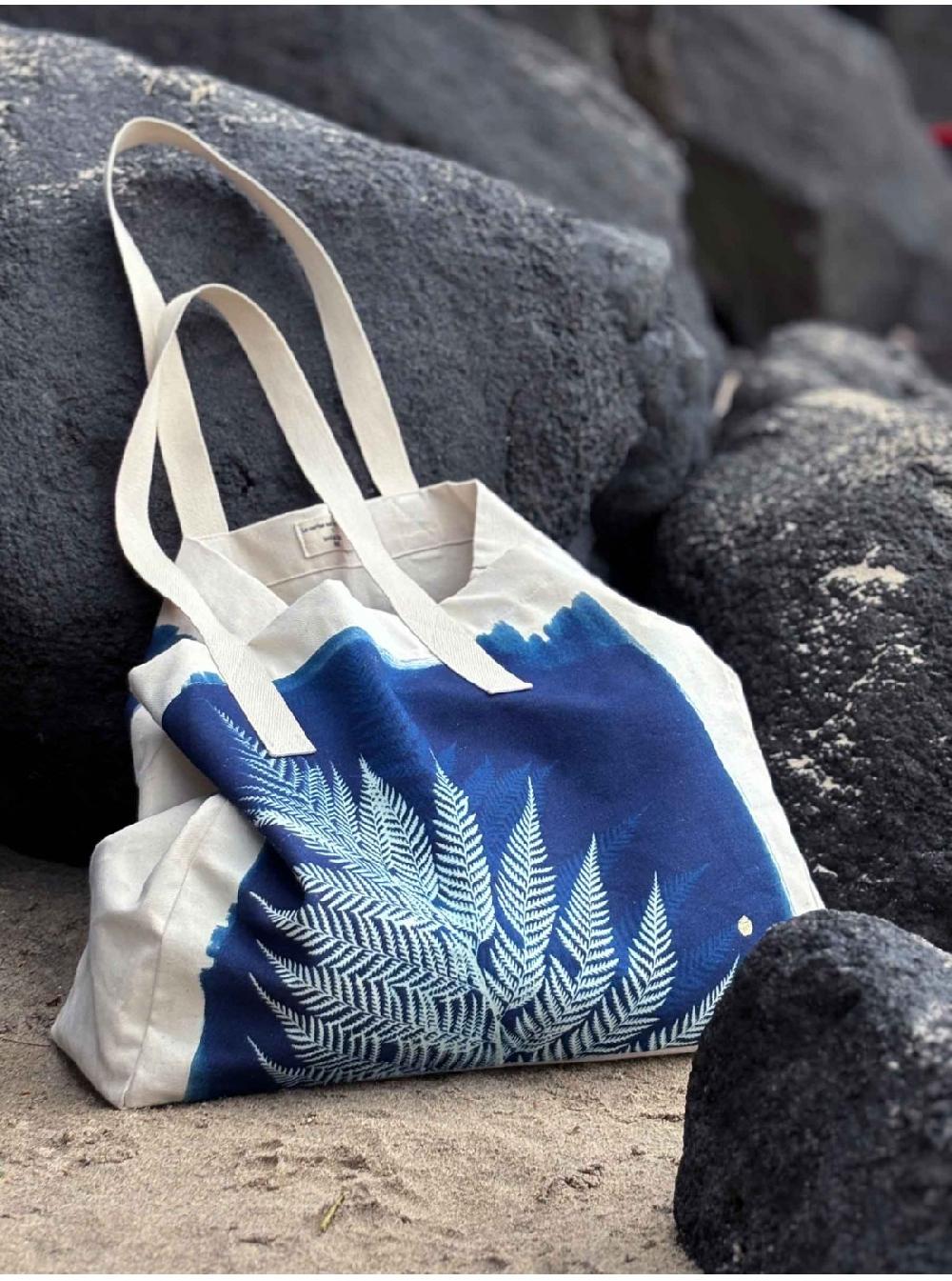 la Cerise Sur Le Gâteaux Sac Cabas Cyanotype 100% Coton Bio