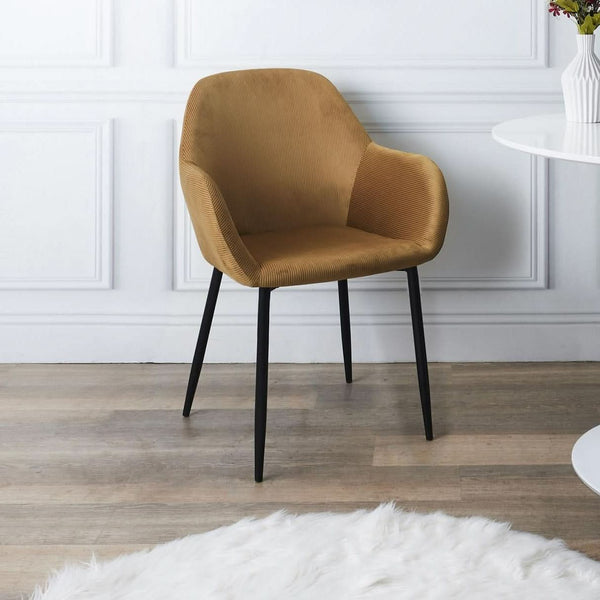 la chaise longue FAUTEUIL GIULIA JAUNE MOUTARDE VELOURS COTELE - Lot de 2