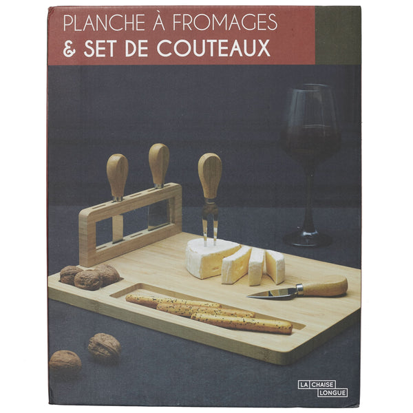La Chaise Longue PLANCHE A FROMAGE 4 COUTEAUX BAMBOU