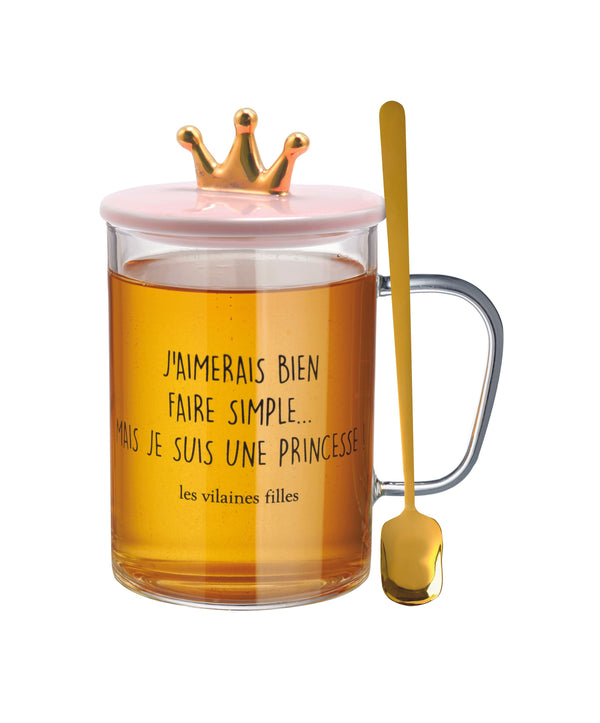 La Chaise Longue TASSE VERRE PELLE AVEC COUVERCLE ROSE COURONNE