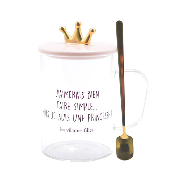 La Chaise Longue TASSE VERRE PELLE AVEC COUVERCLE ROSE COURONNE