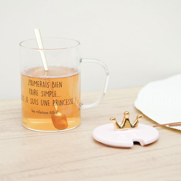 La Chaise Longue TASSE VERRE PELLE AVEC COUVERCLE ROSE COURONNE