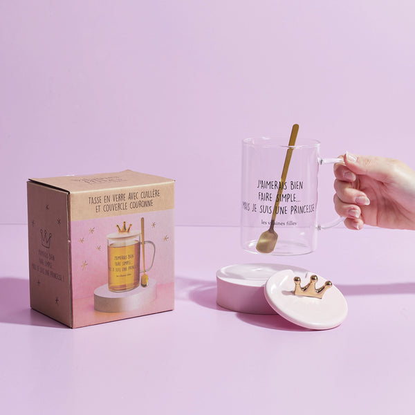 la chaise longue TASSE VERRE PELLE AVEC COUVERCLE ROSE COURONNE