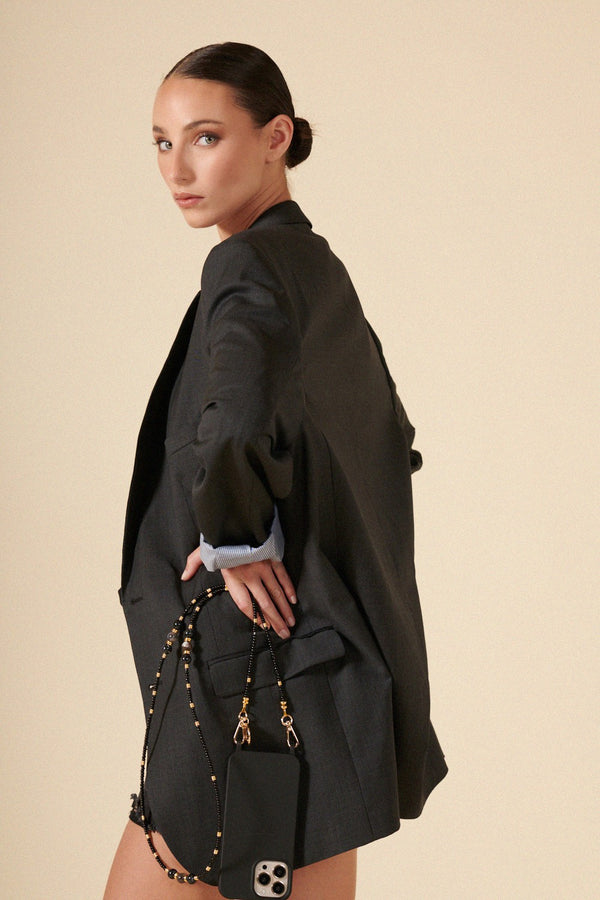 La Coque Française Chaine Longue Iris Perles Noires 120 Cm