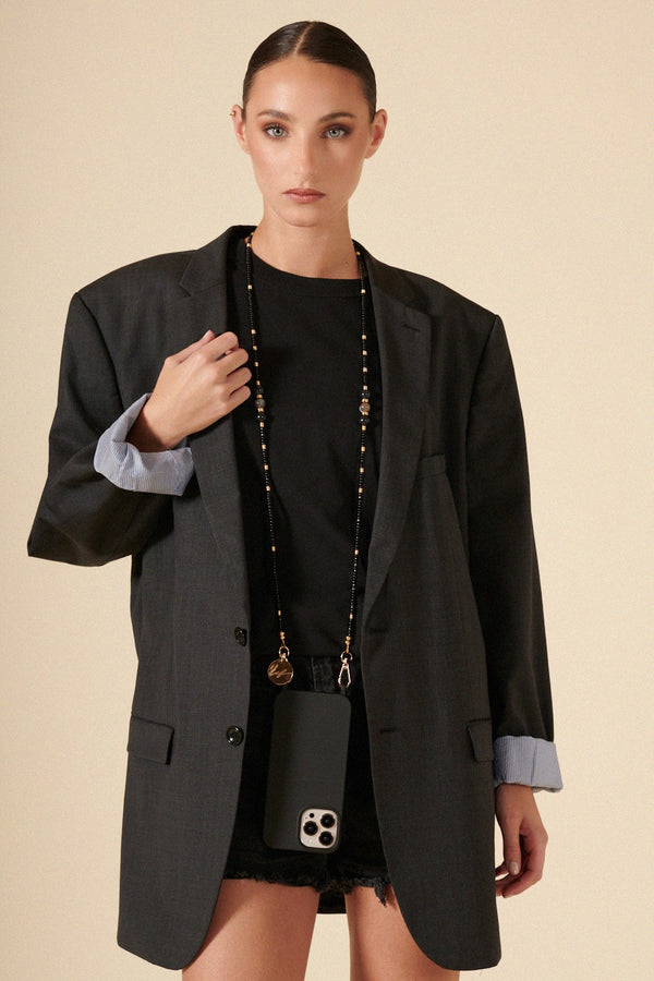 La Coque Française Chaine Longue Iris Perles Noires 120 Cm