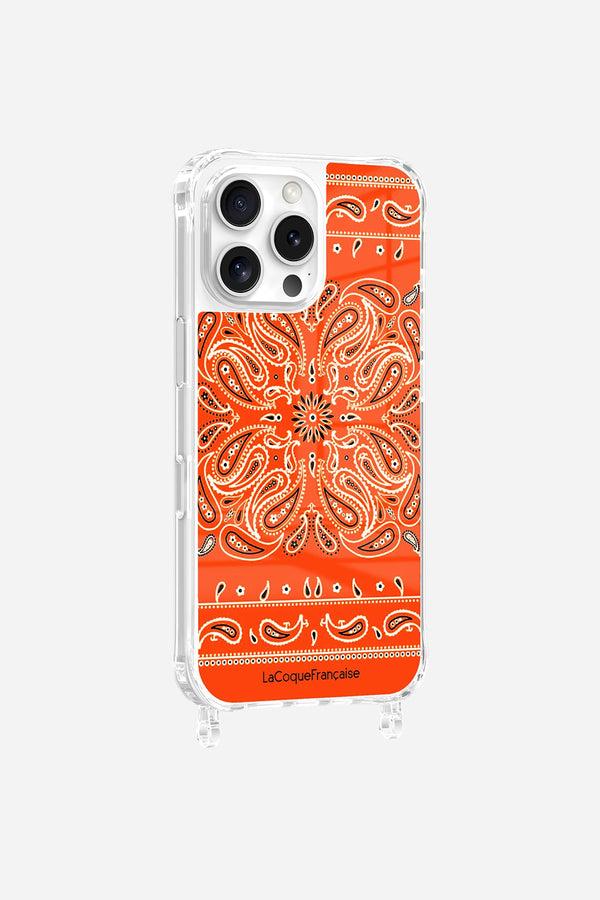 La Coque Française Coque Anneaux Imprimee Bandana Orange Fluo IPhone 16 Pro
