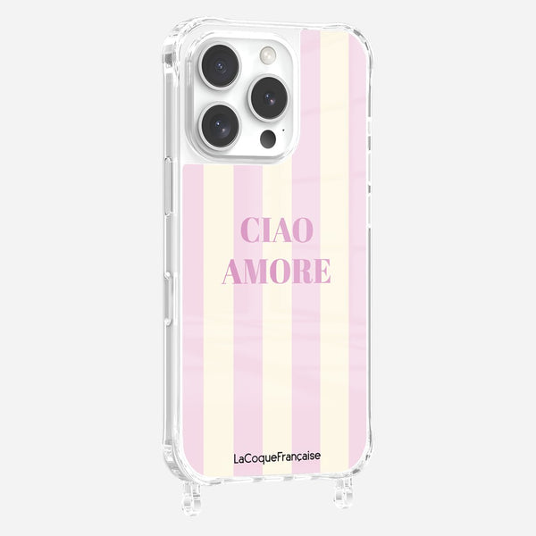la coque française Coque Anneaux Imprimee Ciao Amore Rose iPhone 16 Pro