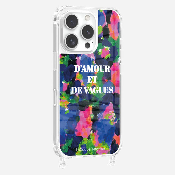 la coque française Coque Anneaux Imprimee D'amour Et De Vagues Bleu iPhone 16 Pro