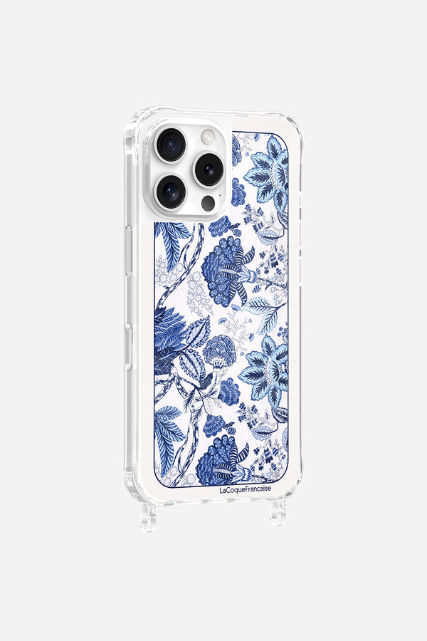 La Coque Française Coque Anneaux Imprimee Foulard Fleurs Bleues IPhone 16 Pro