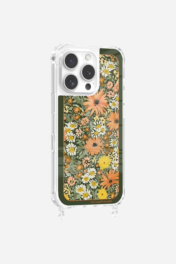 la coque française Coque Anneaux Imprimee Foulard Fleurs Oranges iPhone 16 Pro