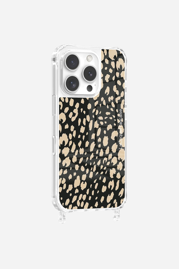 la coque française Coque Anneaux Imprimee Leopard Noir Et Beige iPhone 16 Pro