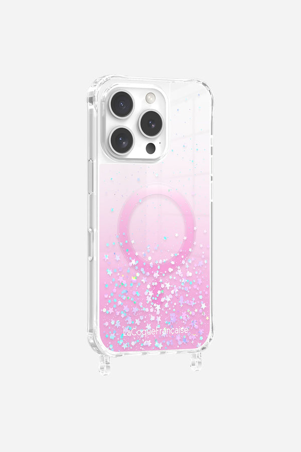 La Coque Française Coque Anneaux Paillettes Magsafe Rose IPhone 16e