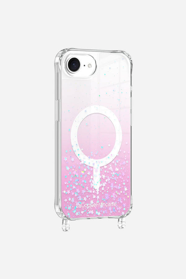 la coque française Coque Anneaux Paillettes Magsafe Rose iPhone 16e