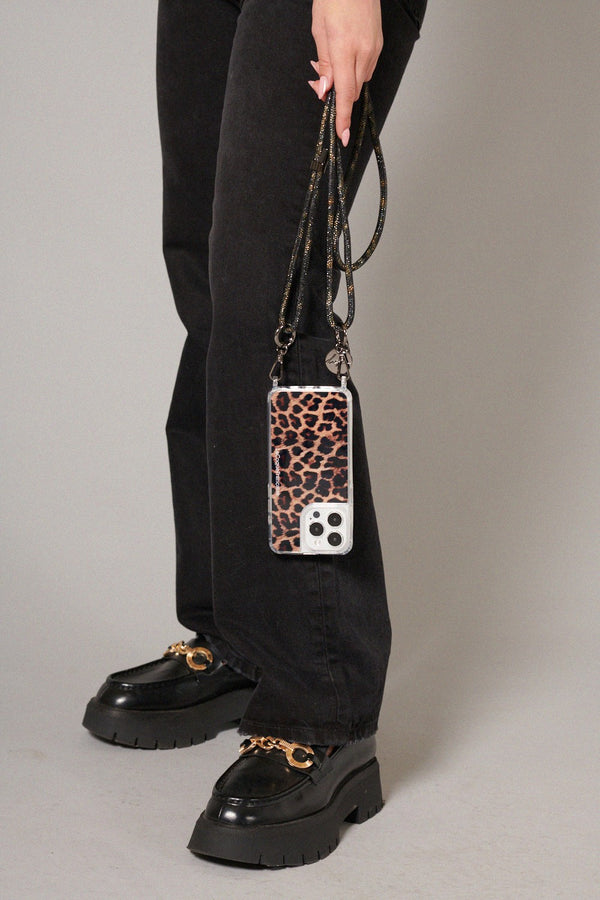 La Coque Française Cordon Mariah Noir A Strass Imprime Leopard