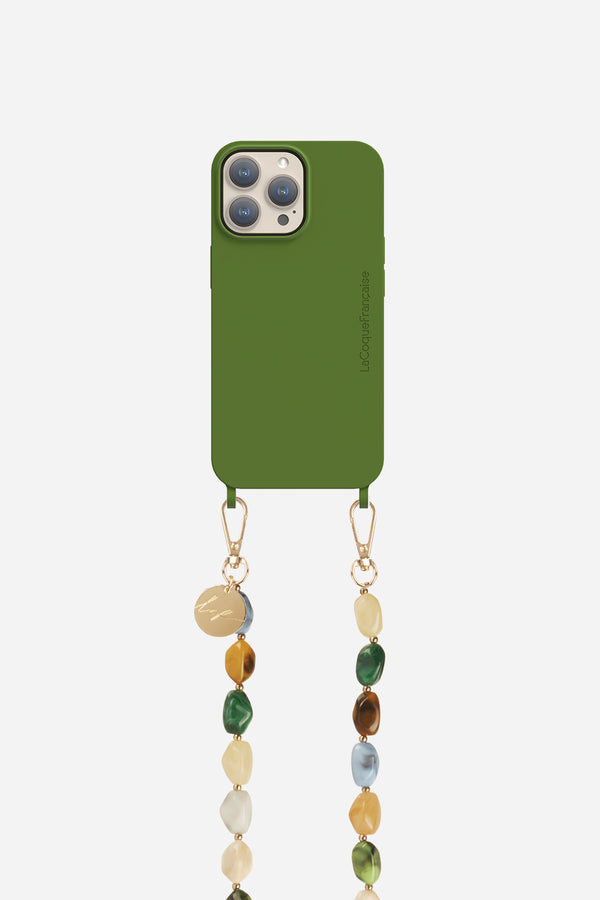 la coque française Ensemble Chaine Polly et coque verte iPhone 15 Pro