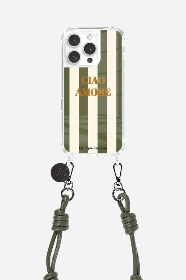 la coque française Ensemble Ciao Amore & Chaîne courte Nolan kaki iPhone 16 Pro