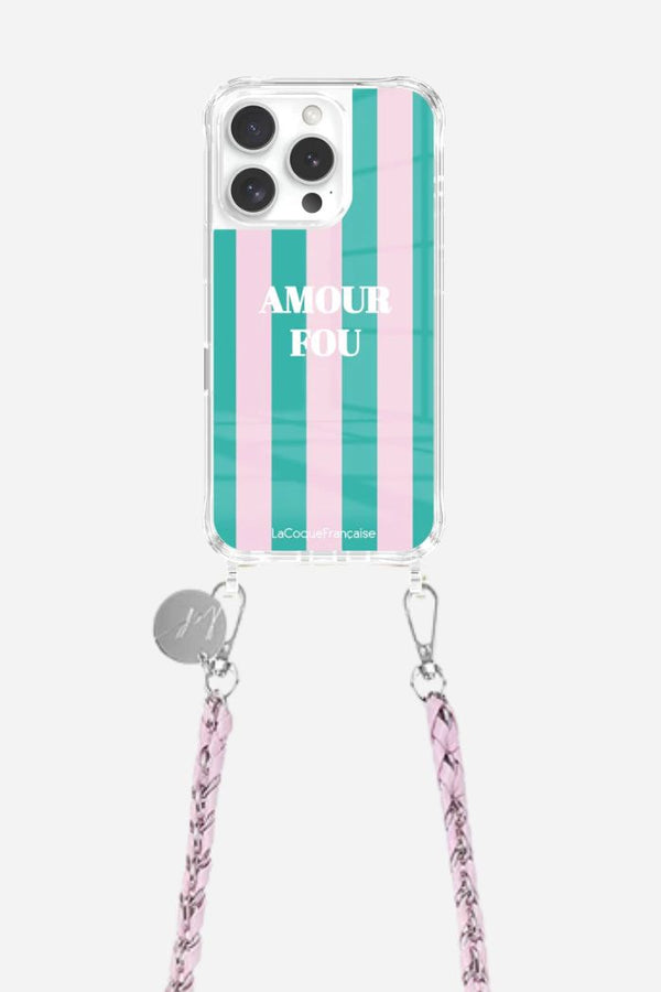 la coque française Ensemble Coque Amour Fou & Chaîne Lou Rose iPhone 16 Pro