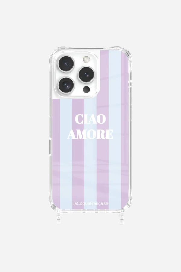 La Coque Française Ensemble Coque Ciao Amore & Chaîne Iris Parme IPhone 16 Pro