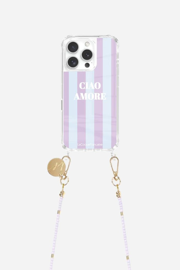 la coque française Ensemble Coque Ciao Amore & Chaîne Iris parme iPhone 16 Pro