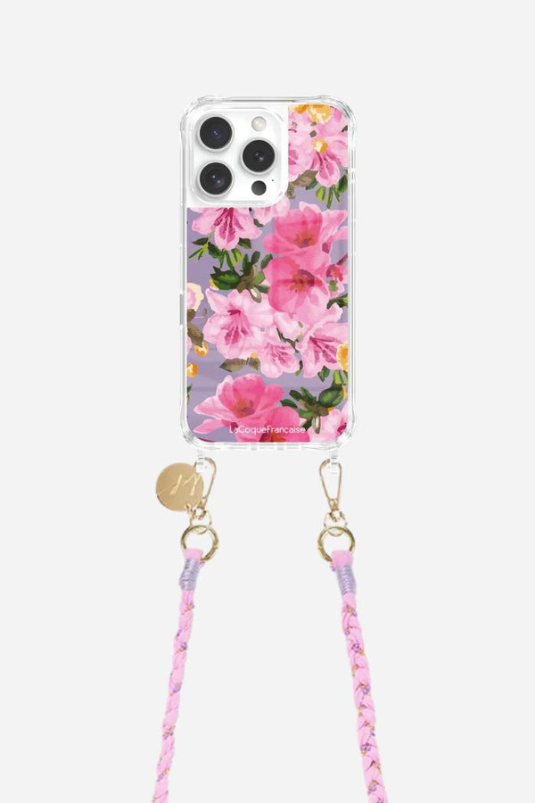 la coque française Ensemble Coque fleurie & Cordon Doha rose iPhone 16 Pro