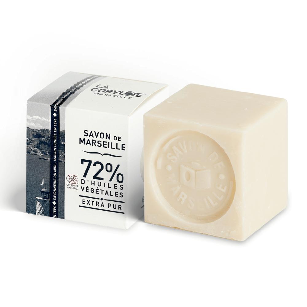 la corvette Cube de savon de Marseille EXTRA PUR – 100g – En boite – COSMOS NATURAL