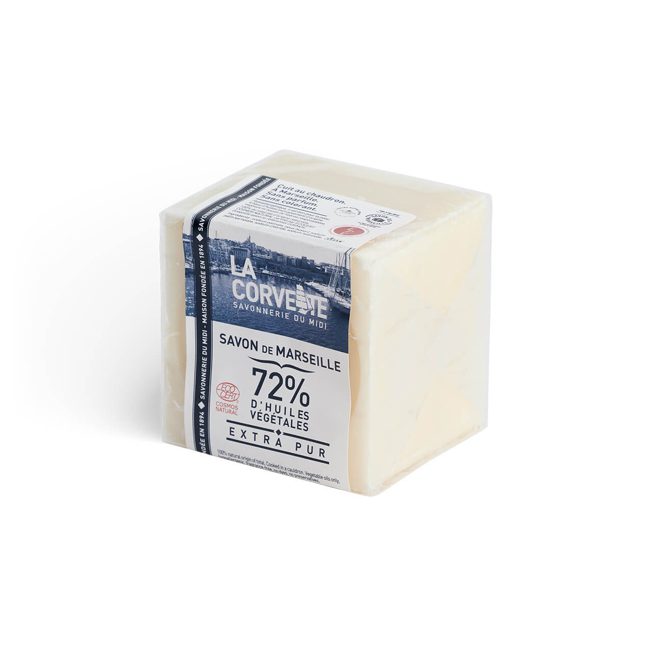 la corvette Cube de Savon de Marseille EXTRA PUR – 200g – Sous film – COSMOS NATURAL