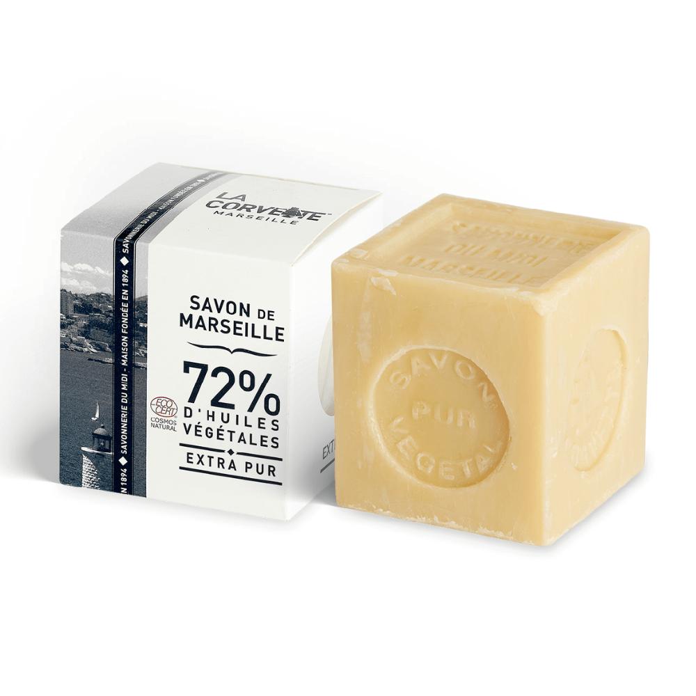 la corvette Cube de Savon de Marseille EXTRA PUR – 500g – En boite – COSMOS NATURAL