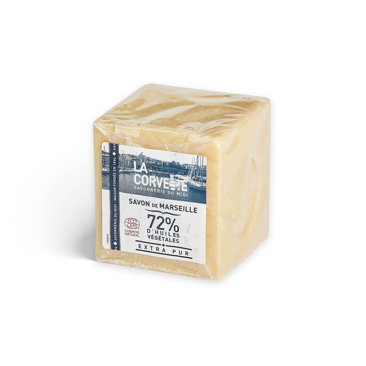 la corvette Cube de Savon de Marseille EXTRA PUR – 500g – Sous film – COSMOS NATURAL