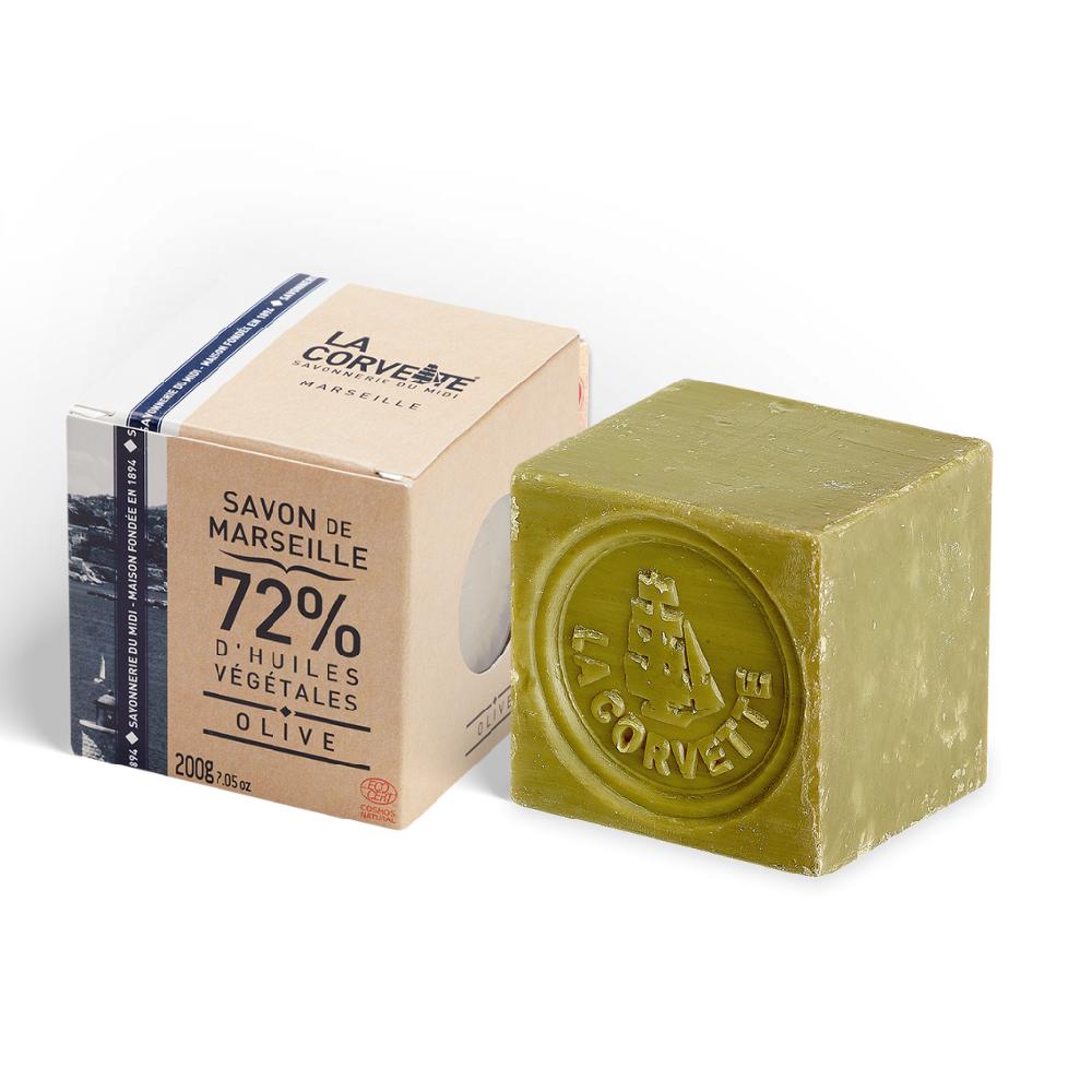 la corvette Cube de Savon de Marseille OLIVE – 200g – En boite – COSMOS NATURAL