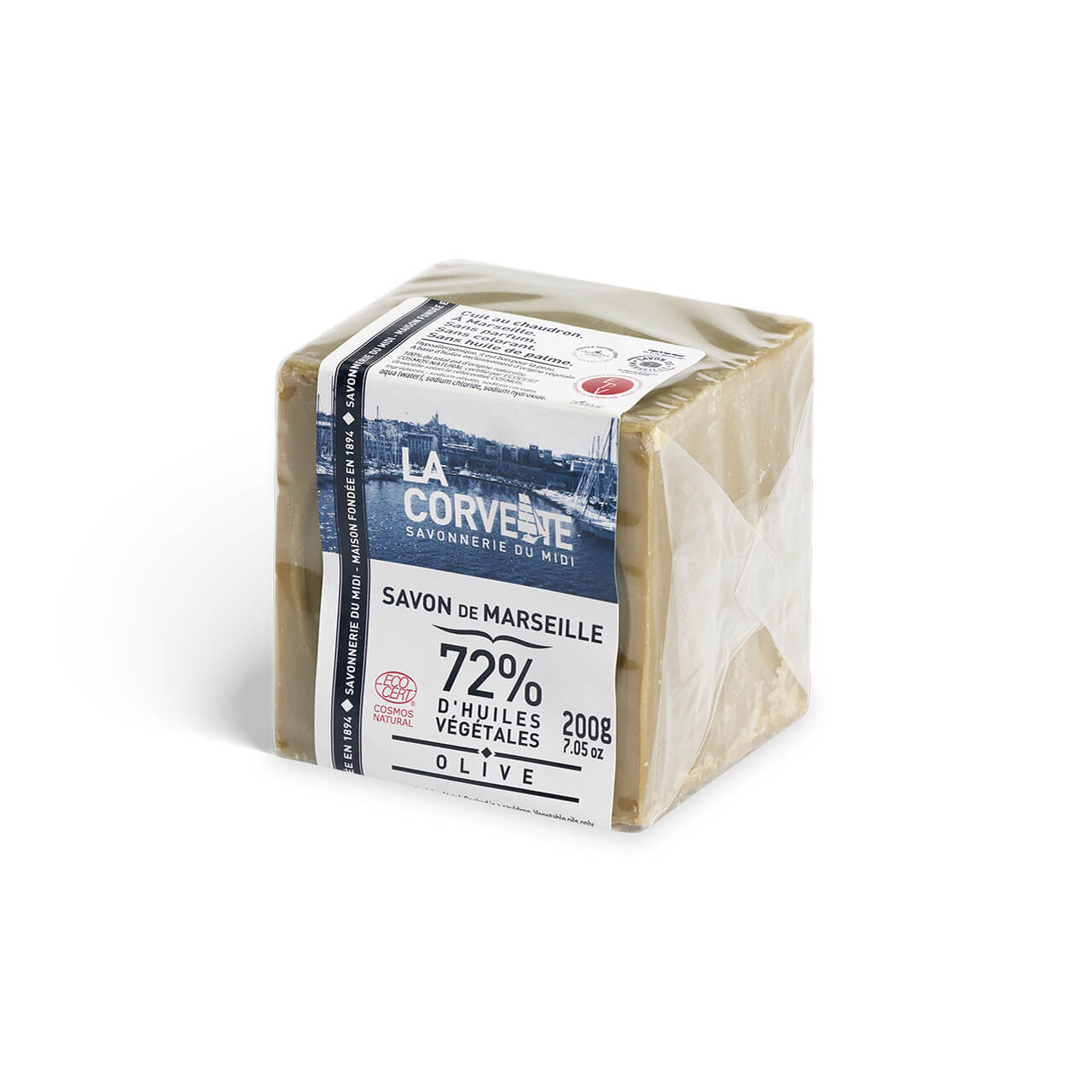 la corvette Cube de Savon de Marseille OLIVE – 200g – Sous film – COSMOS NATURAL
