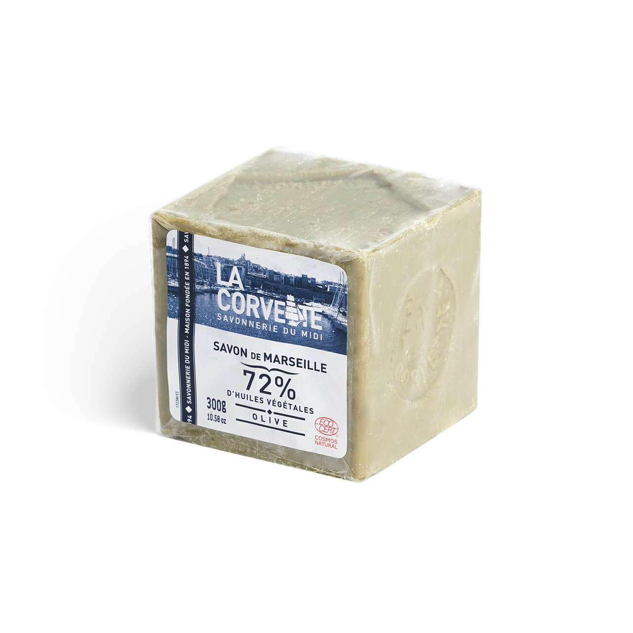 la corvette Cube de Savon de Marseille OLIVE – 300g – Sous film – COSMOS NATURAL