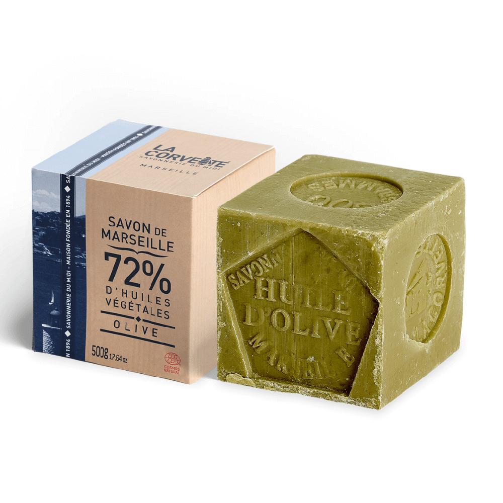 la corvette Cube de Savon de Marseille OLIVE – 500g – En boite – COSMOS NATURAL