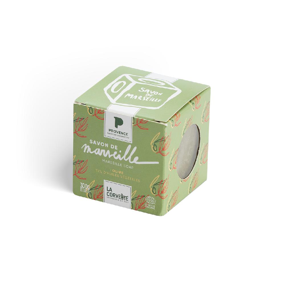 la corvette Le Cube de Savon de Marseille Provence – OLIVE – 300g – En boite – COSMOS NATURAL