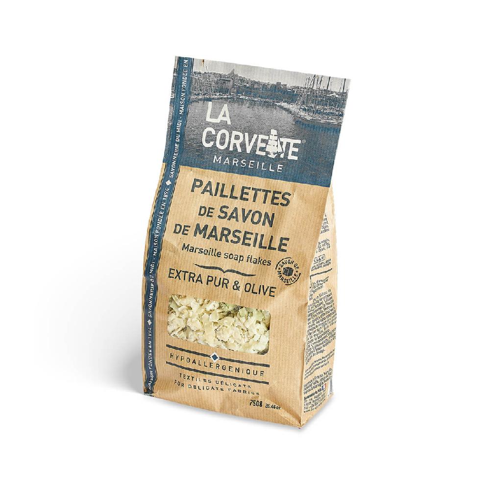 la corvette Savon de Marseille en paillettes – Mix EXTRA PUR et OLIVE – 750g