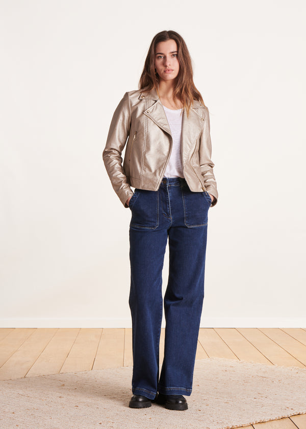 La Fée Maraboutée Blouson Beige Irisé Court Esprit Motard