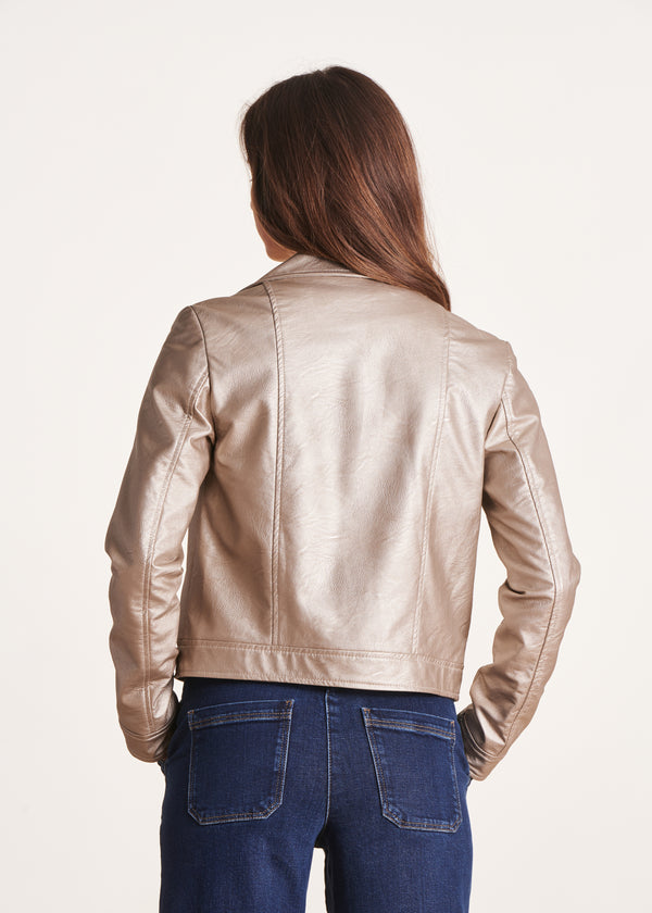 La Fée Maraboutée Blouson Beige Irisé Court Esprit Motard