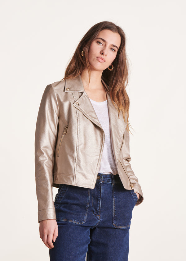 la fée maraboutée Blouson beige irisé court esprit motard