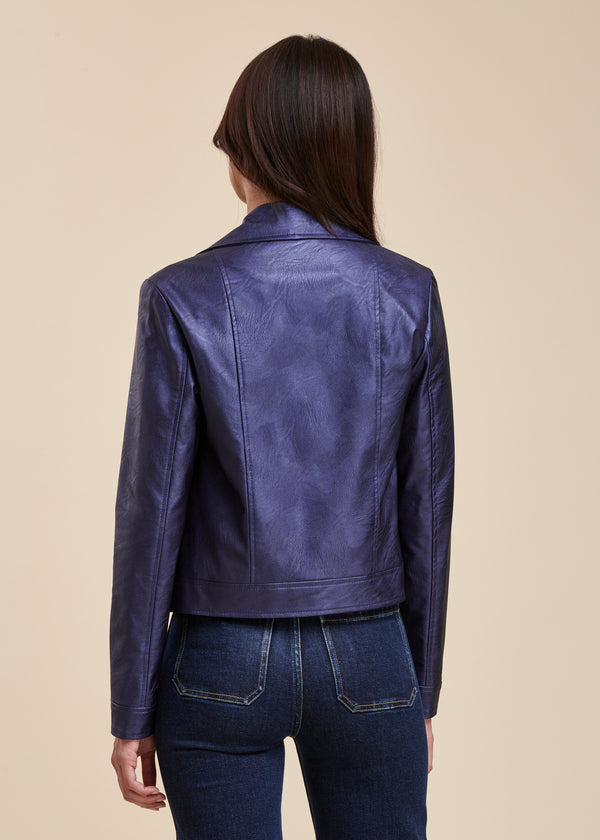 La Fée Maraboutée Blouson Bleu Irisé Court Esprit Motard