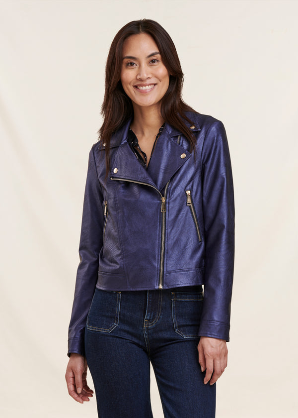 la fée maraboutée Blouson bleu irisé court esprit motard