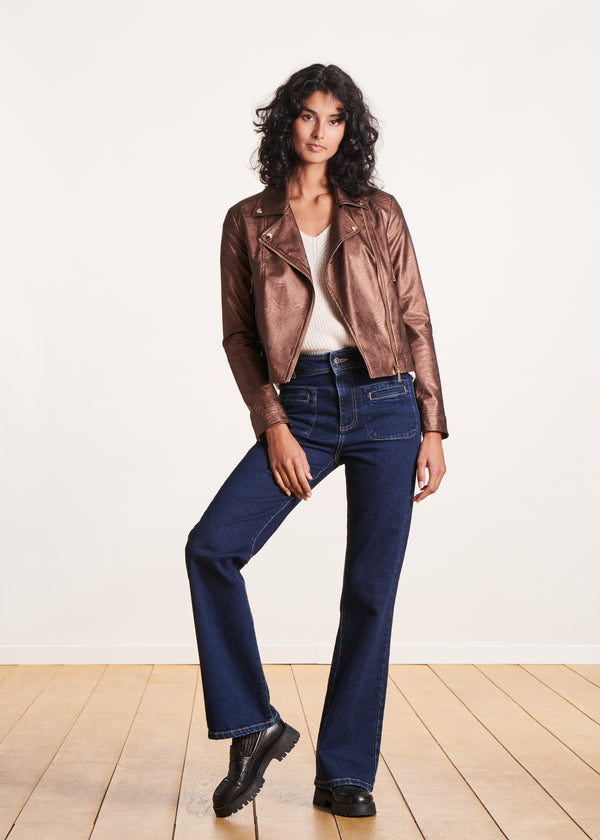 La Fée Maraboutée Blouson Marron Irisé Court Esprit Motard