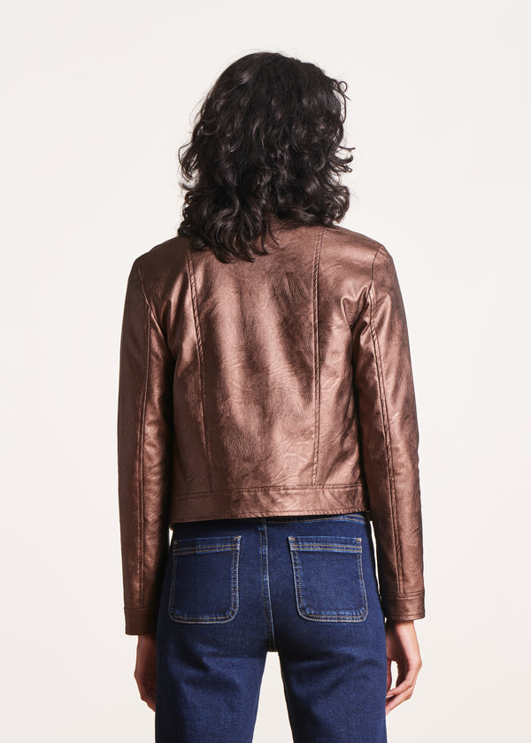 La Fée Maraboutée Blouson Marron Irisé Court Esprit Motard