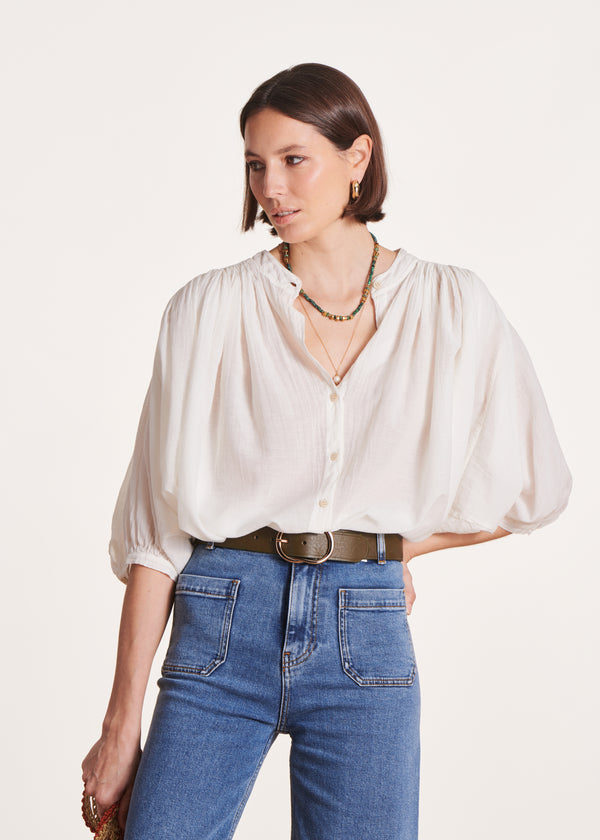 la fée maraboutée Chemisier écru en voile de coton fluide